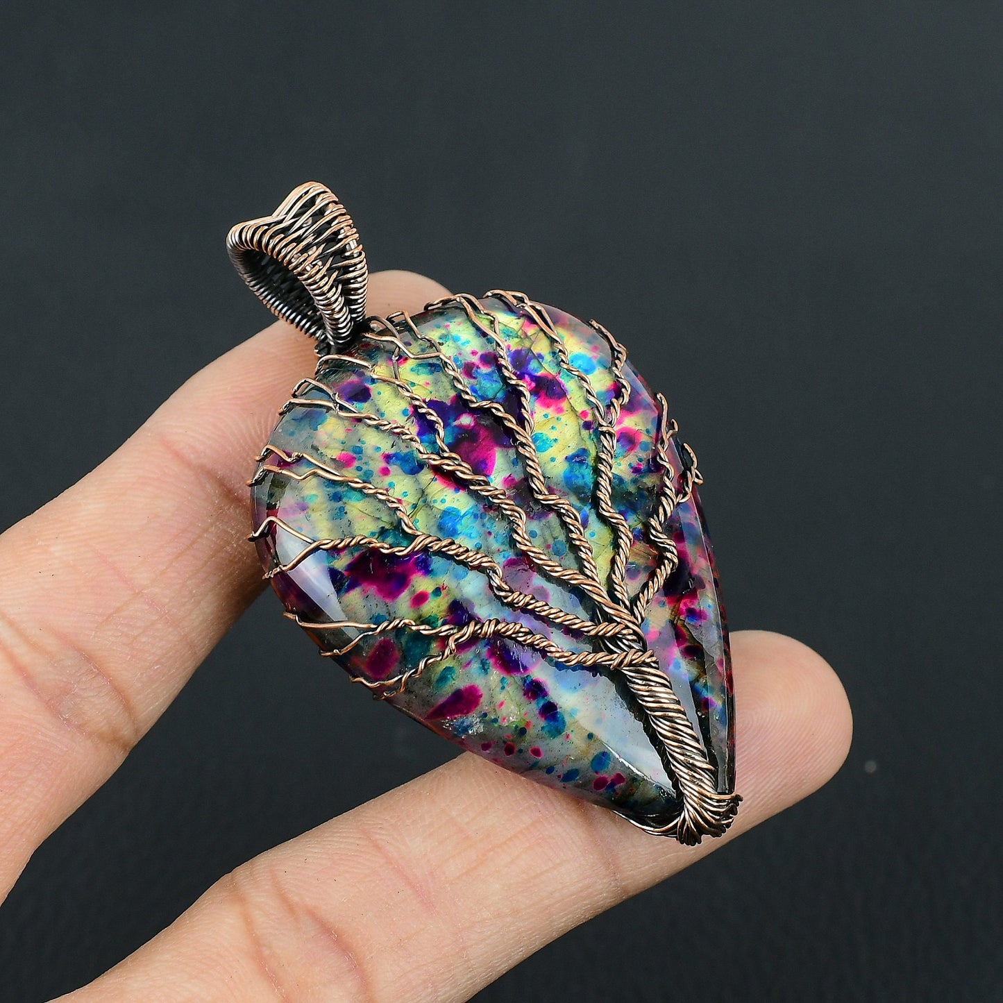 Multi-Color Labradorite Gemstone Tree of Life Pendant