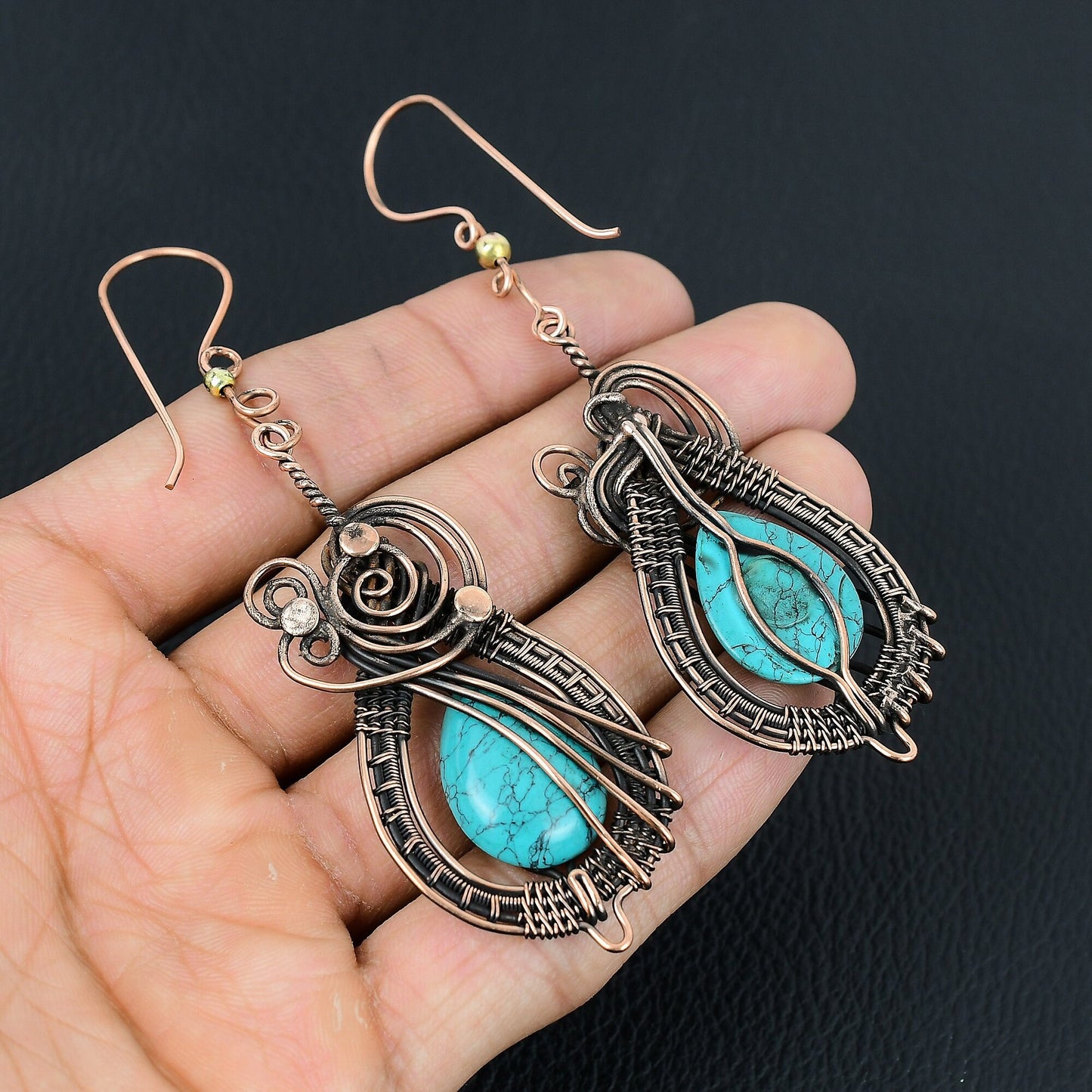 Turquoise Gemstone Copper Earrings
