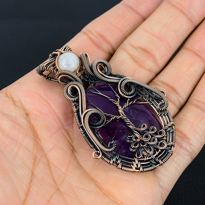 Purple Amethyst Gemstone Pendant with Moonstone