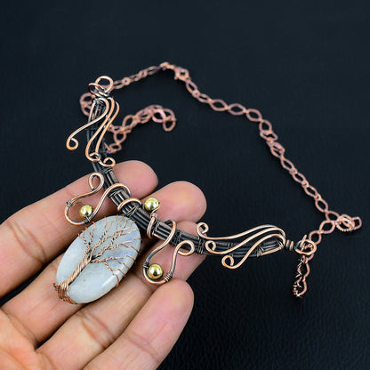 White Moonstone Gemstone Tree of Life Necklace