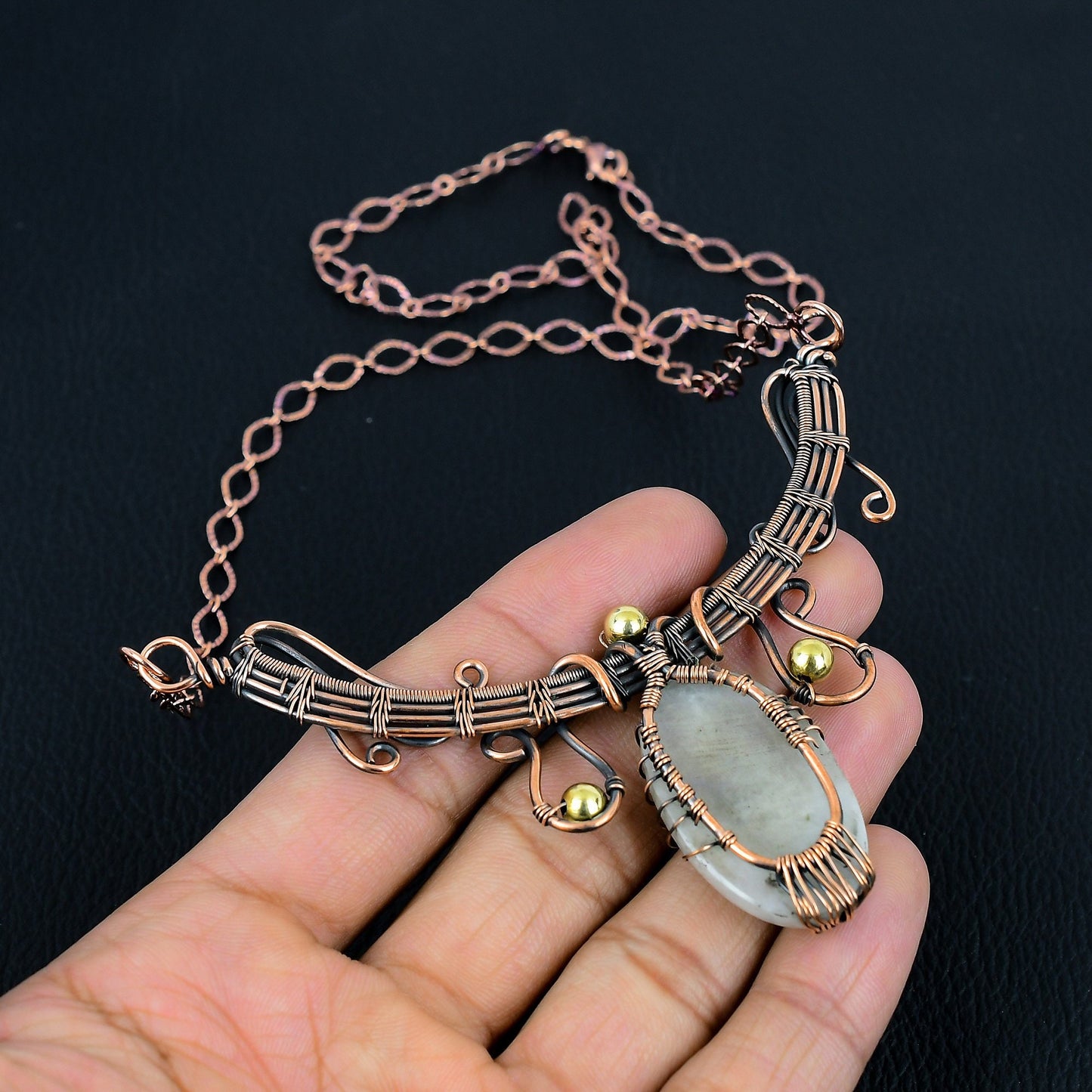 White Moonstone Gemstone Tree of Life Necklace