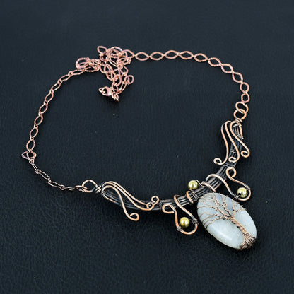 White Moonstone Gemstone Tree of Life Necklace