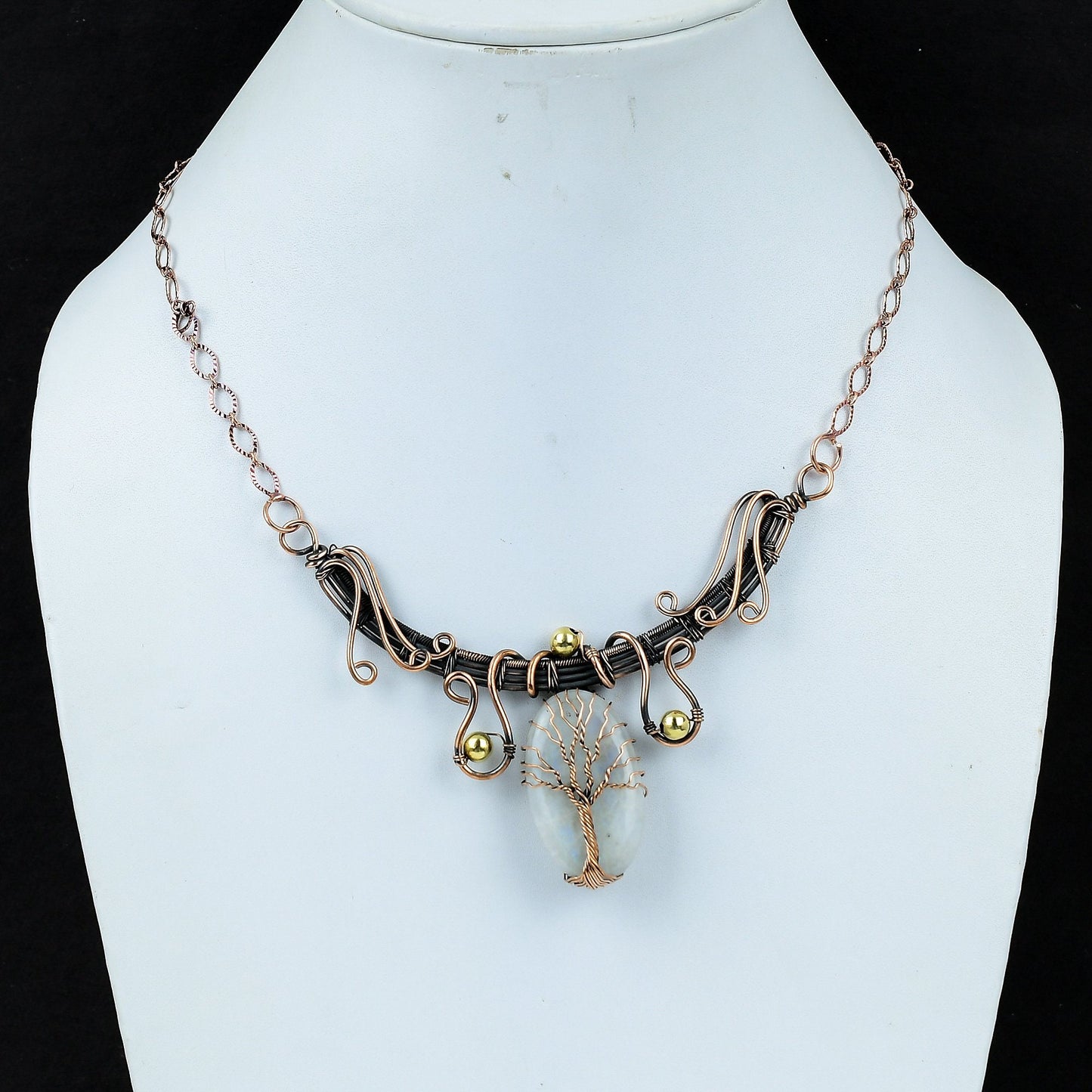 White Moonstone Gemstone Tree of Life Necklace