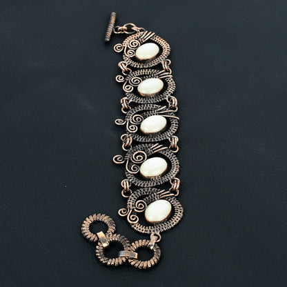 White Mother of Pearl Gemstone Wire Copper Bangle