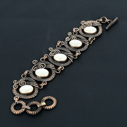 White Mother of Pearl Gemstone Wire Copper Bangle