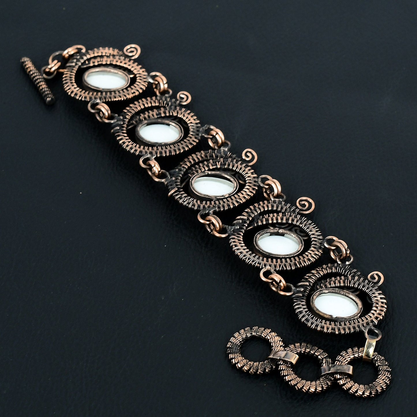 White Mother of Pearl Gemstone Wire Copper Bangle