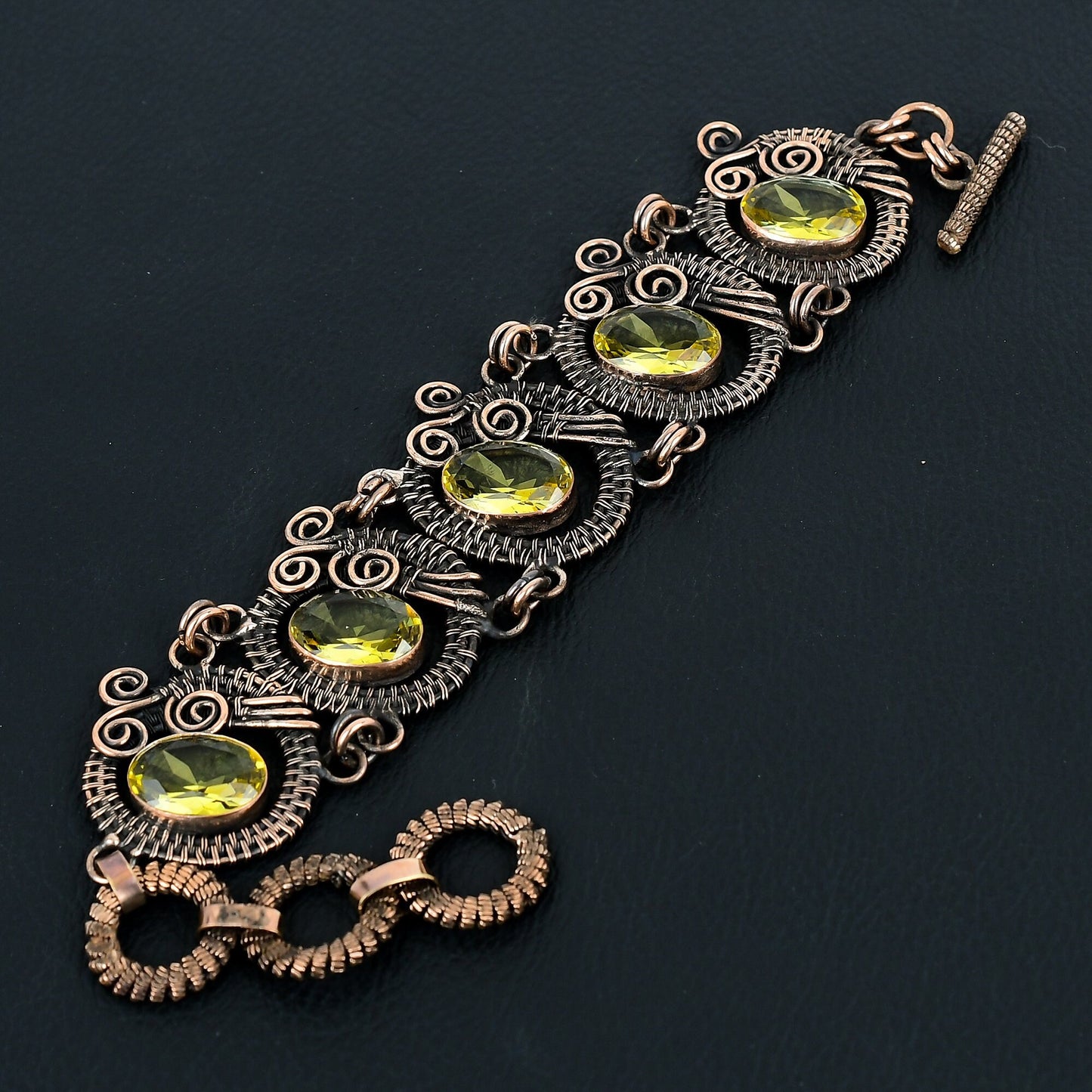 Yellow Citrine Gemstone Copper Bracelet