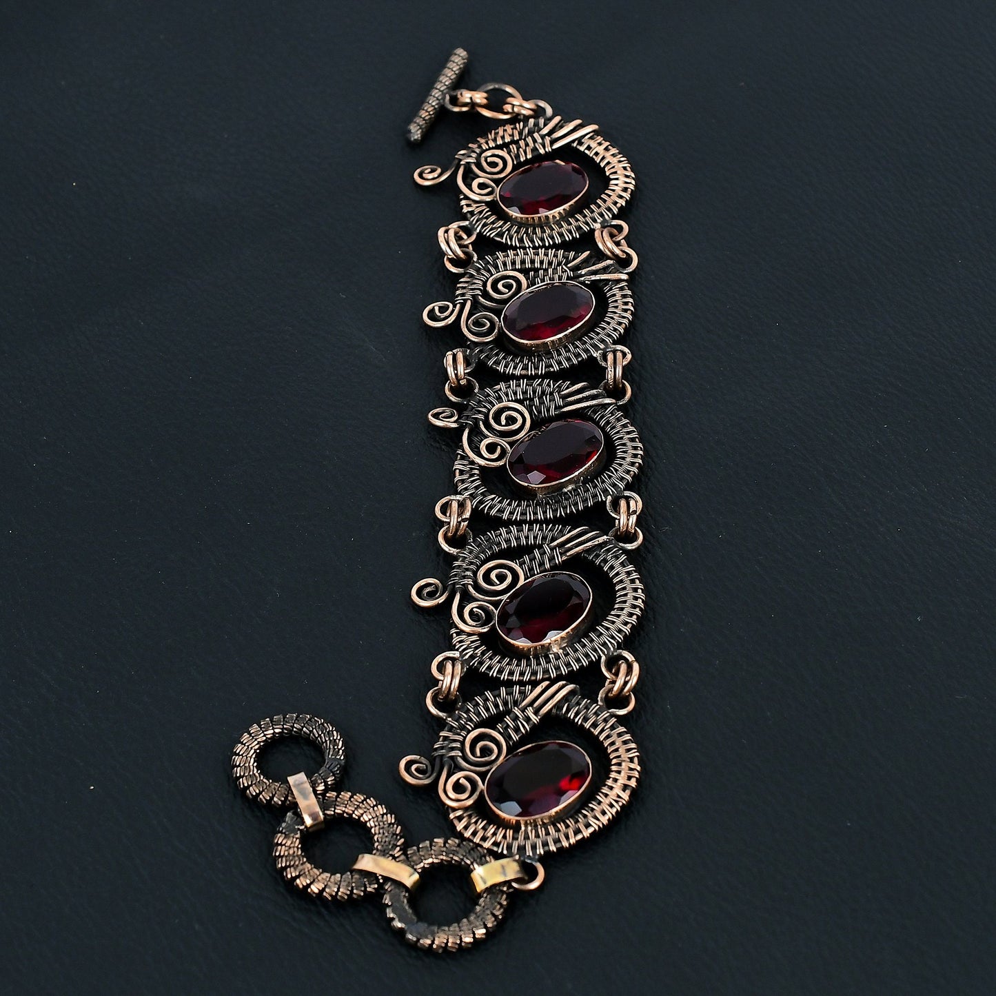 Red Garnet Gemstone Copper Adjustable Bracelet