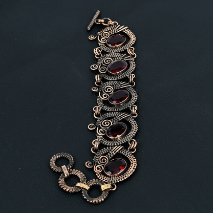 Red Garnet Gemstone Copper Adjustable Bracelet