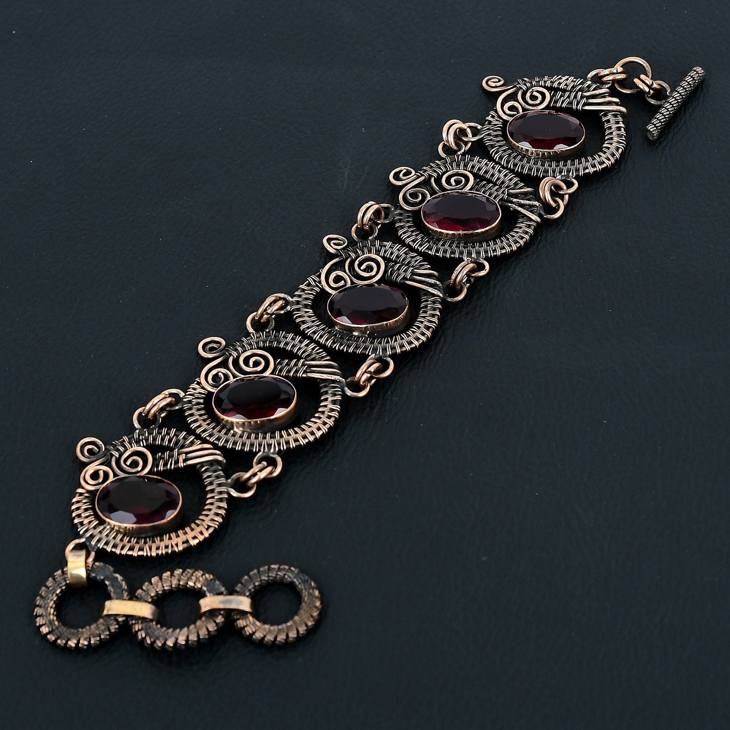 Red Garnet Gemstone Copper Adjustable Bracelet
