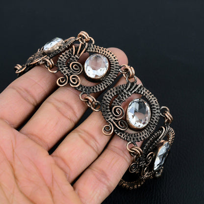 White Topaz Gemstone Wire-Wrapped Bracelet