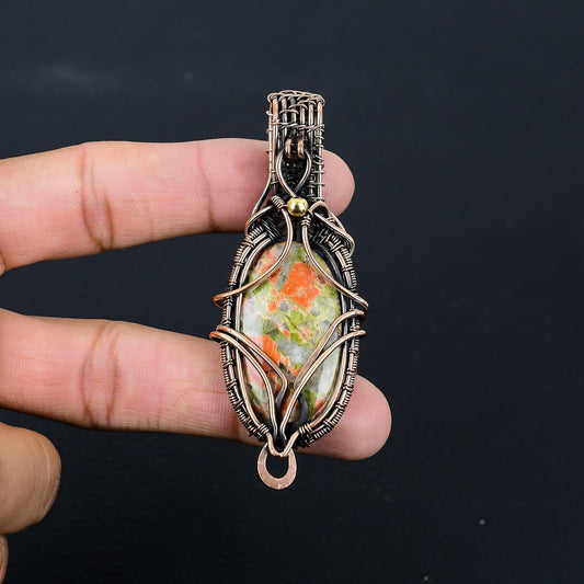 Green Pink Unakite Gemstone Pendant