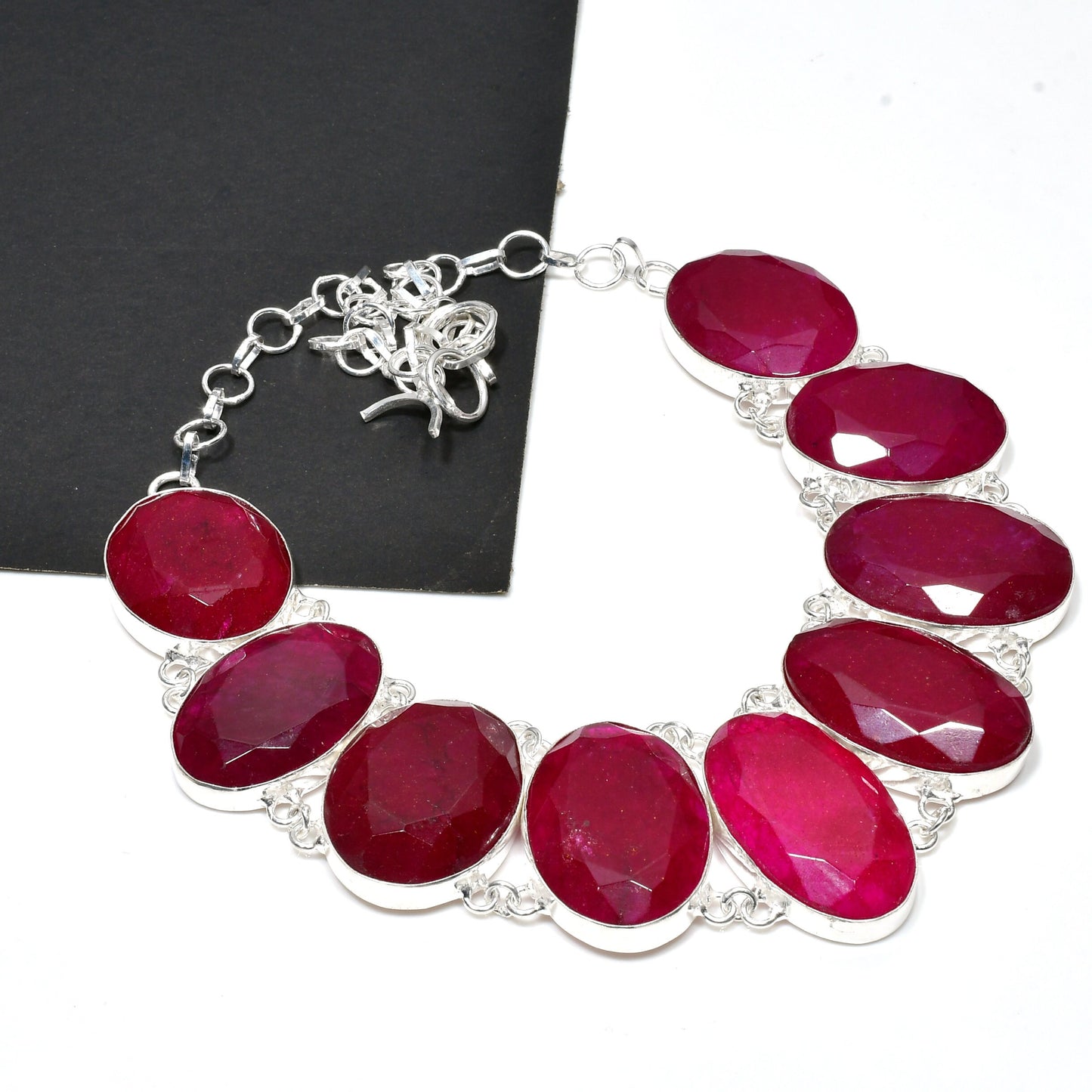 Kashmir Ruby Sterling Silver Necklace & Bracelet Set