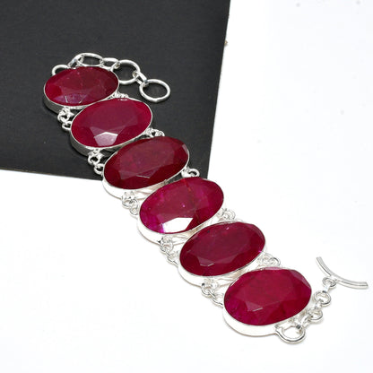 Kashmir Ruby Sterling Silver Necklace & Bracelet Set