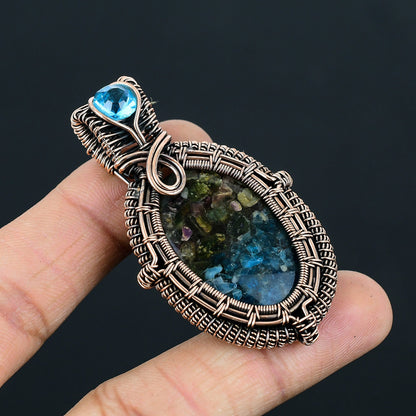 Pink-Green Watermelon Tourmaline & Blue Lapis Gemstone Pendant
