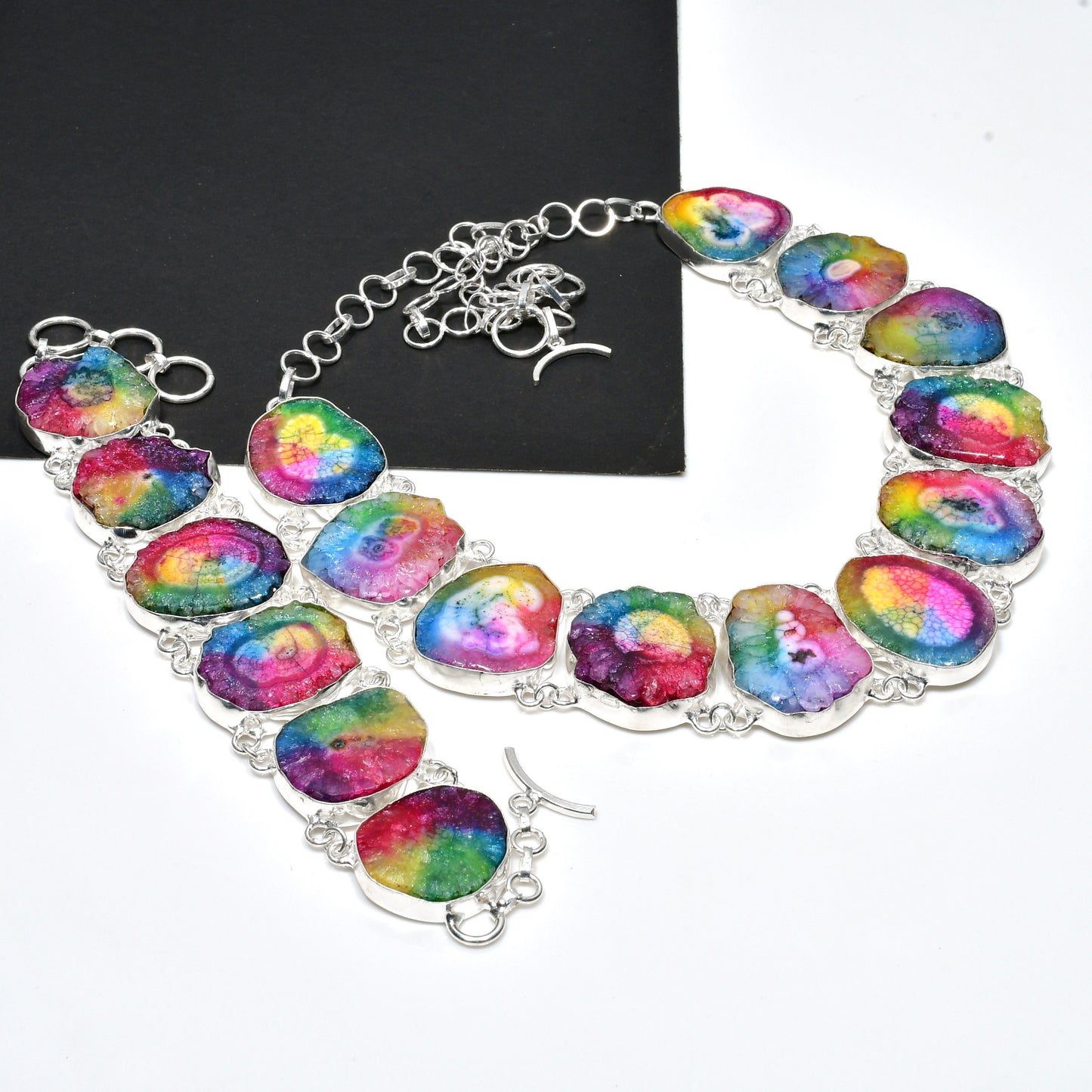 Rainbow Solar Quartz Necklace & Bracelet Set