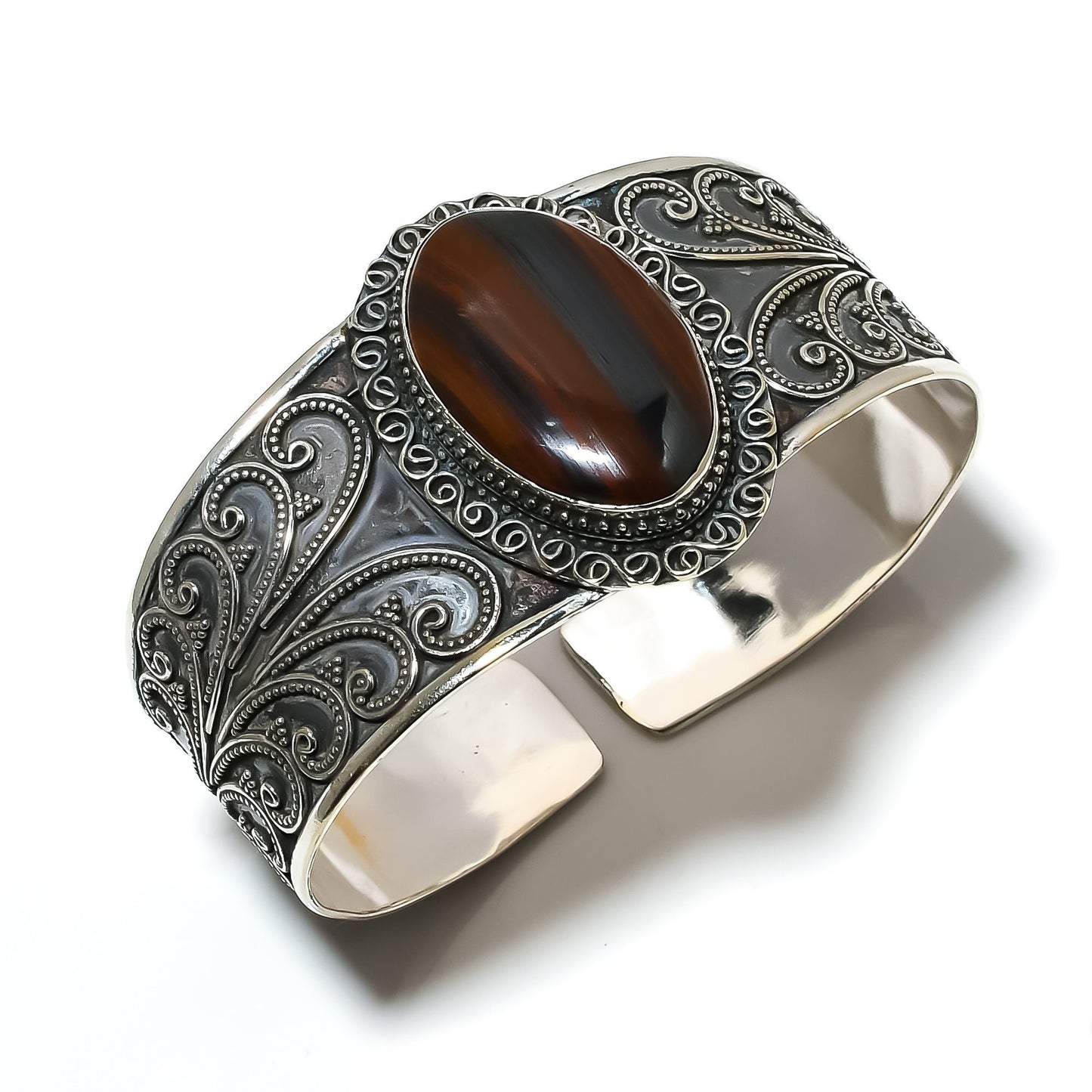 Golden Brown Tiger Eye Sterling Silver Bracelet