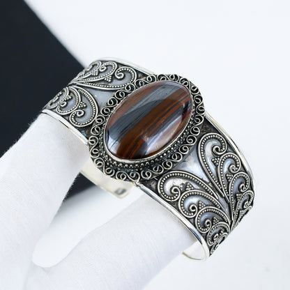 Golden Brown Tiger Eye Sterling Silver Bracelet