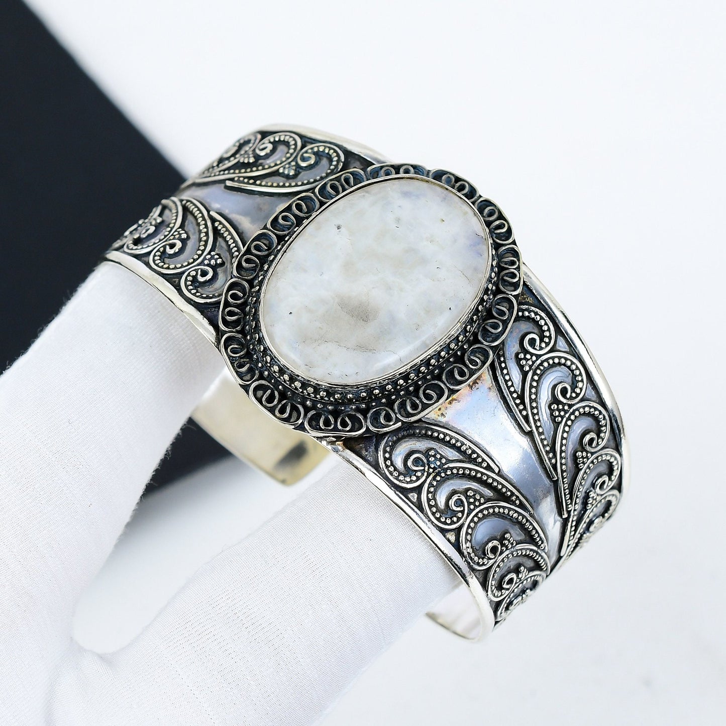 Rainbow Moonstone Sterling Silver Bracelet