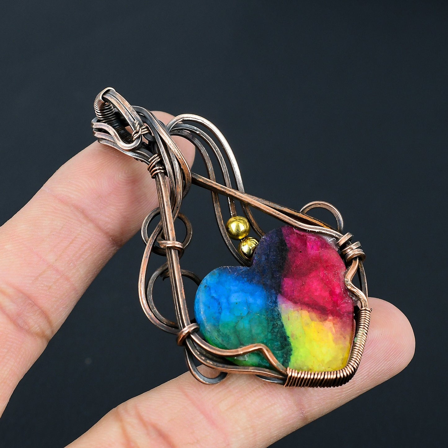 Rainbow Solar Quartz Heart Gemstone Pendant
