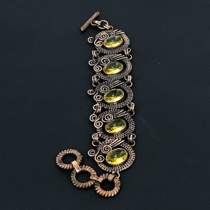 Yellow Citrine Gemstone Copper Bracelet