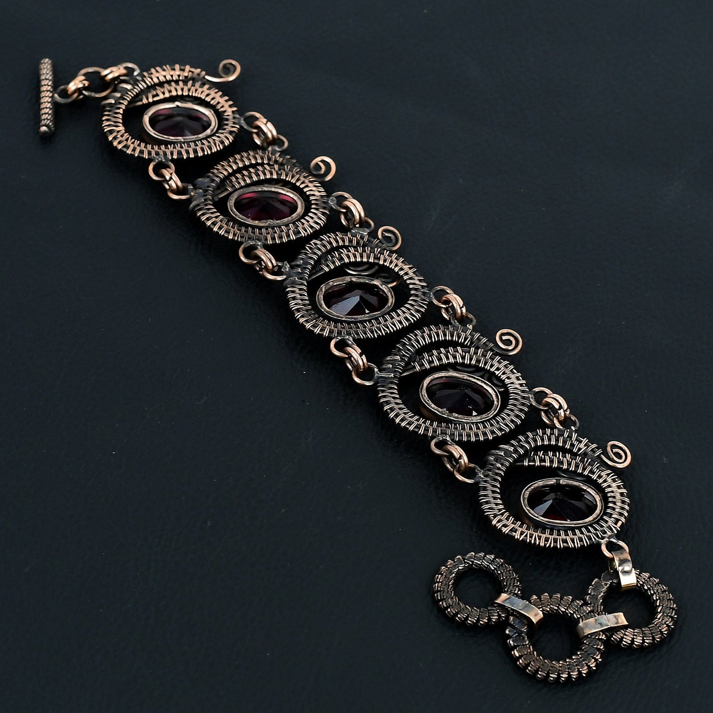 Red Garnet Gemstone Copper Adjustable Bracelet