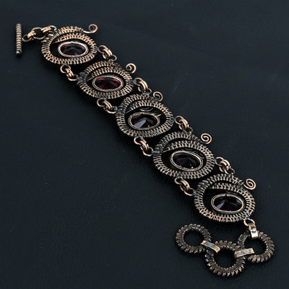 Red Garnet Gemstone Copper Adjustable Bracelet