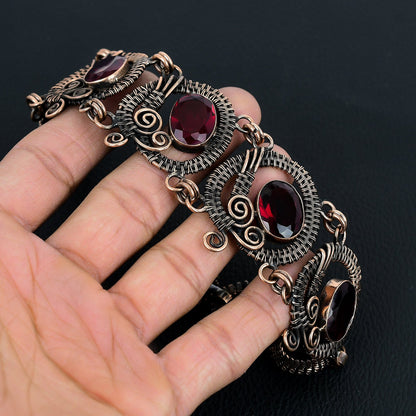 Red Garnet Gemstone Copper Adjustable Bracelet