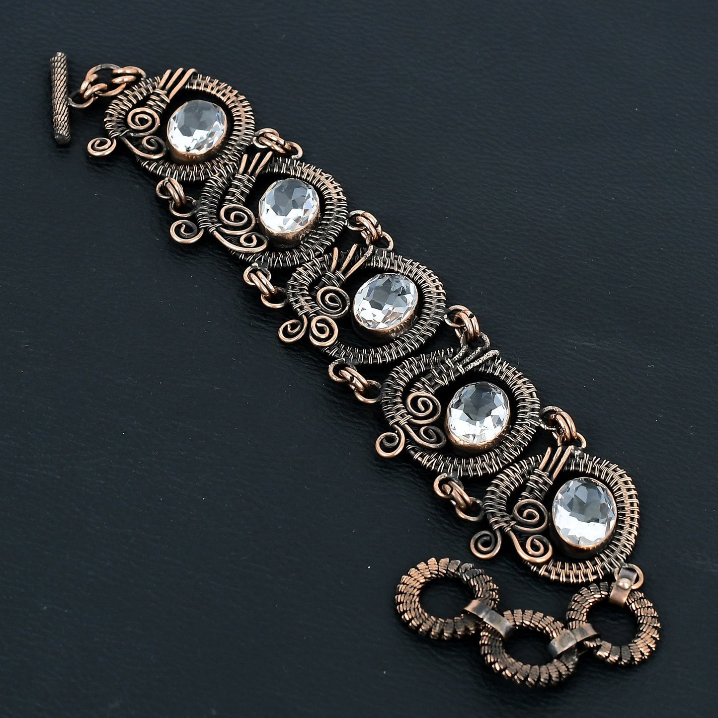 White Topaz Gemstone Wire-Wrapped Bracelet