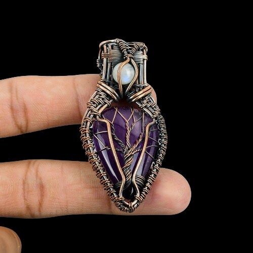 Purple Amethyst & Moonstone Gemstone Pendant