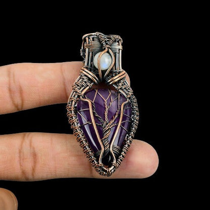 Purple Amethyst & Moonstone Gemstone Pendant