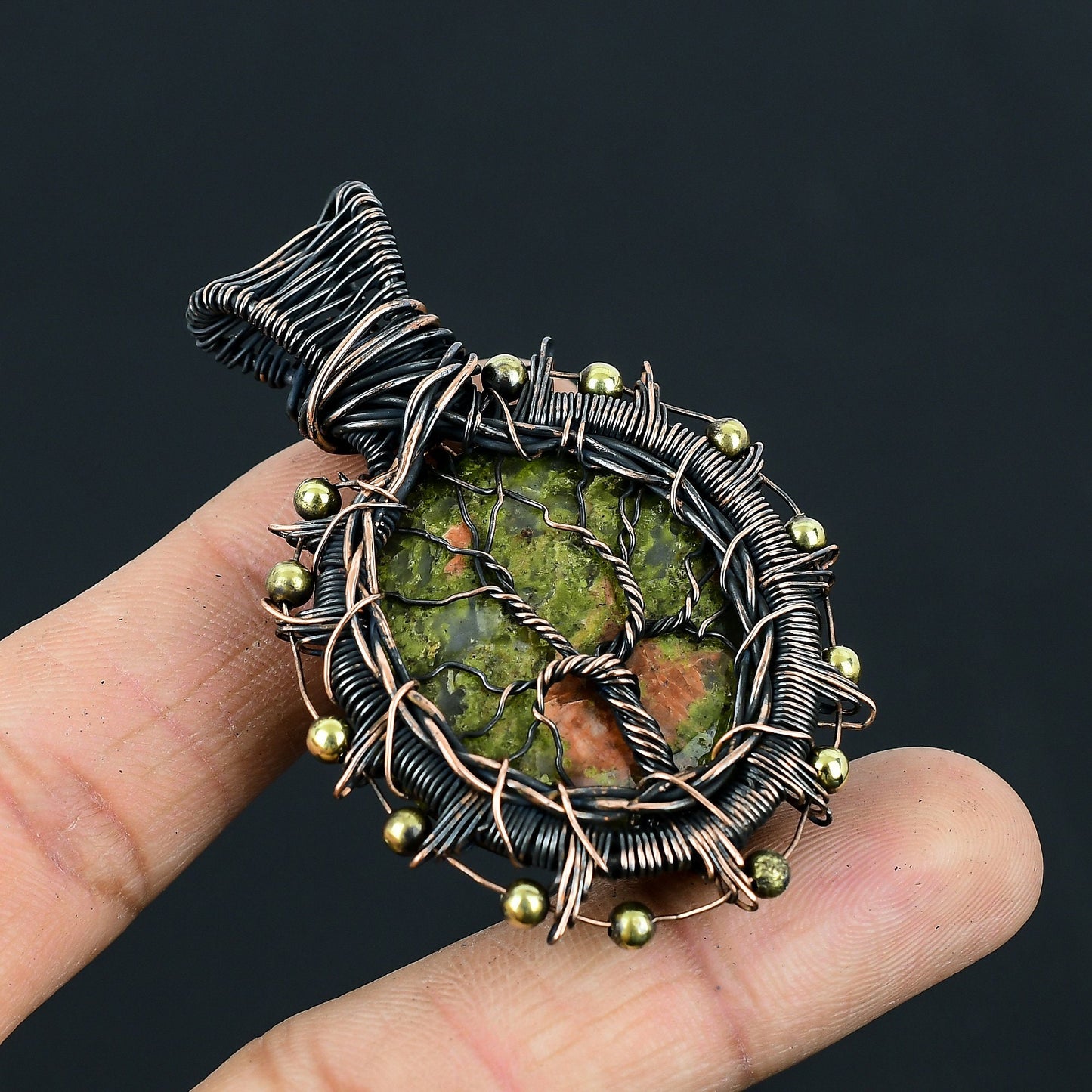 Green-Pink Unakite Gemstone Pendant