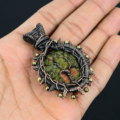 Green-Pink Unakite Gemstone Pendant