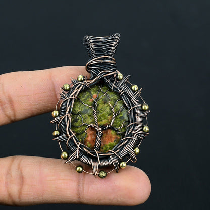Green-Pink Unakite Gemstone Pendant