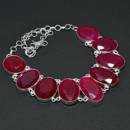 Kashmir Ruby Sterling Silver Necklace & Bracelet Set