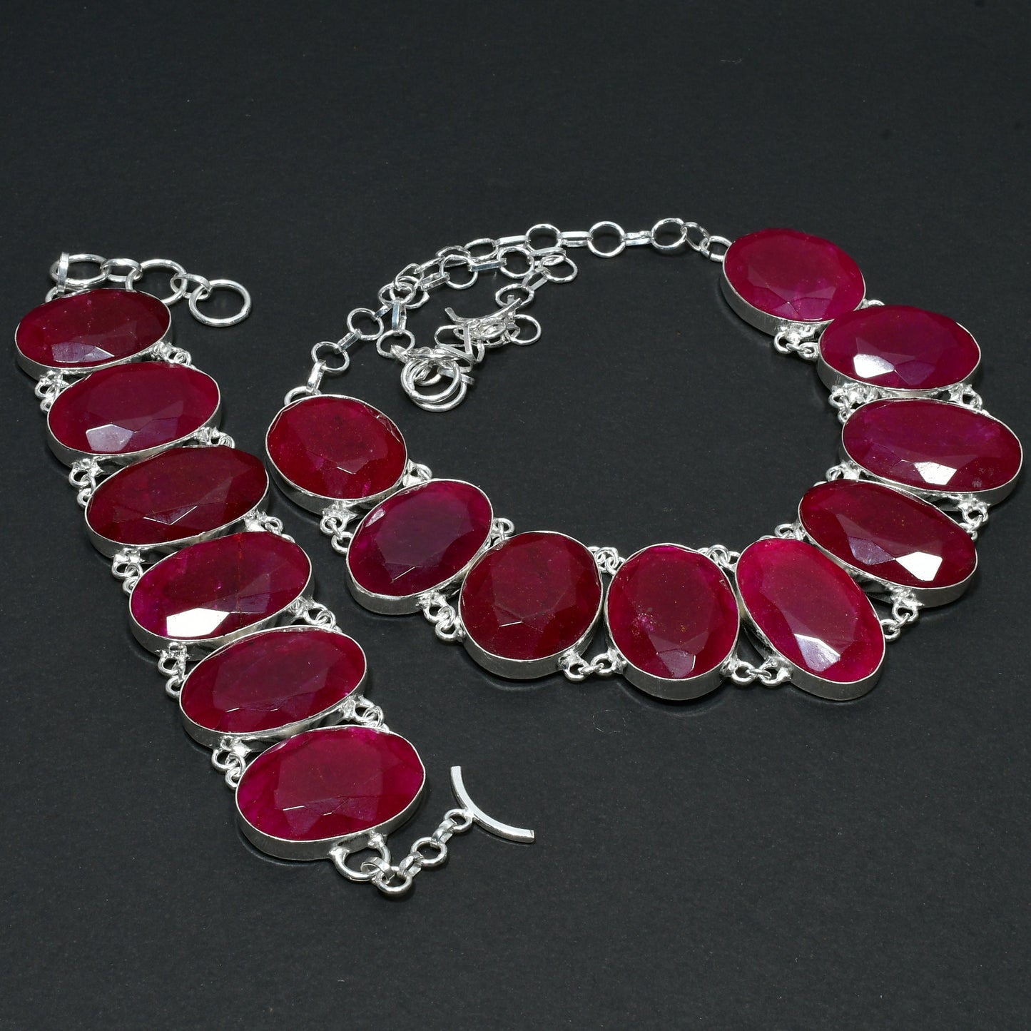 Kashmir Ruby Sterling Silver Necklace & Bracelet Set