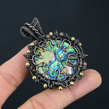 Iridescent Abalone Gemstone Copper Wrapped Pendant