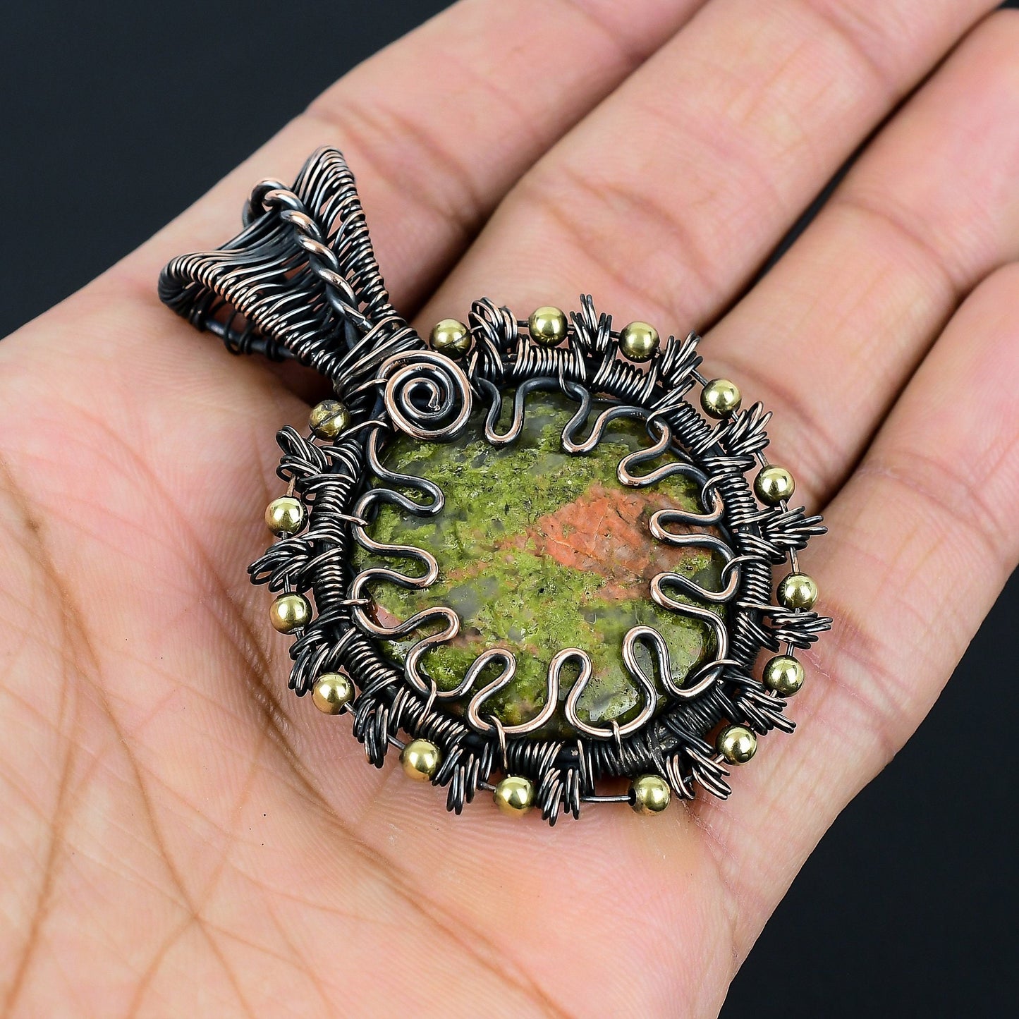 Green & Pink Unakite Gemstone Pendant