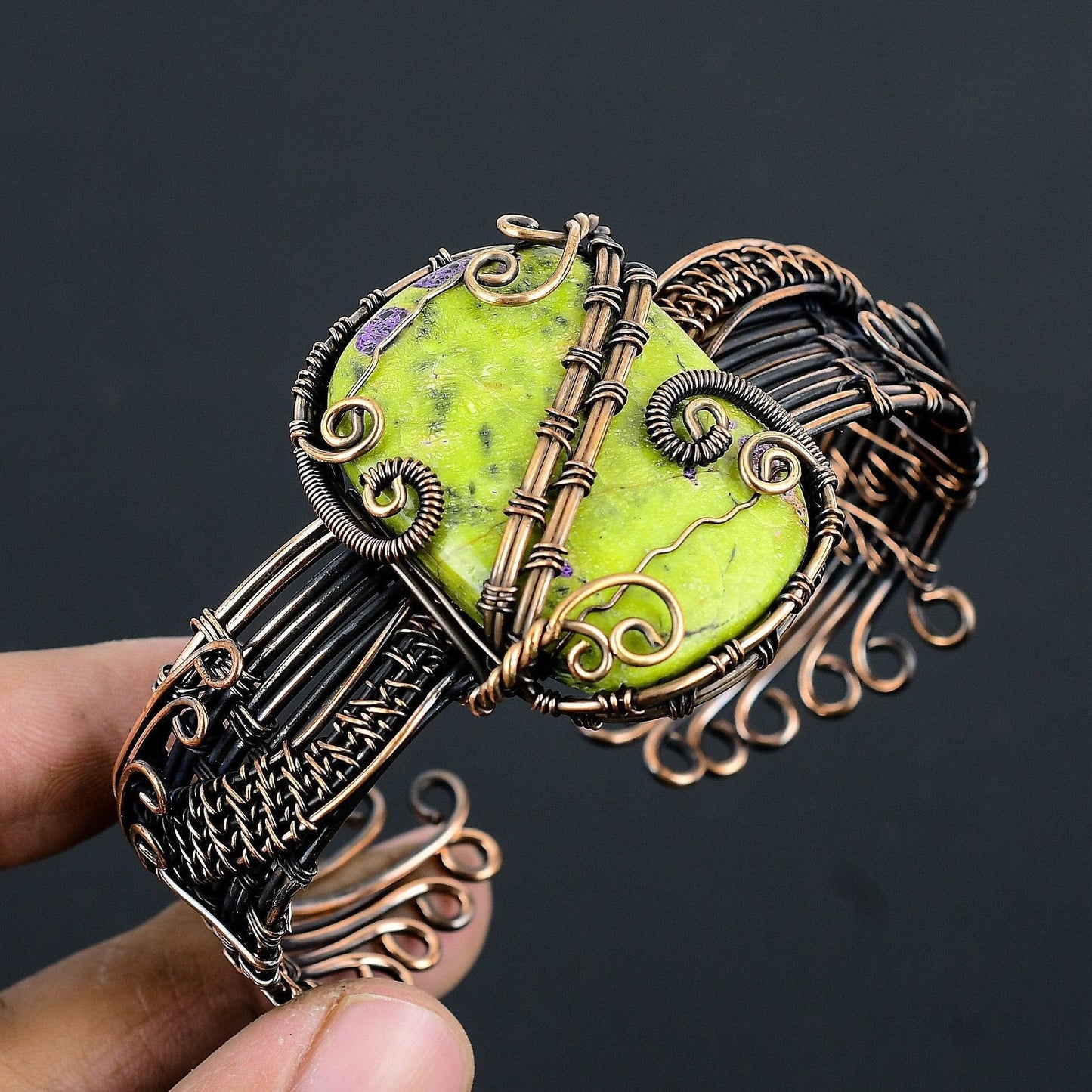 Green Atlantisite Gemstone Cuff Bracelet