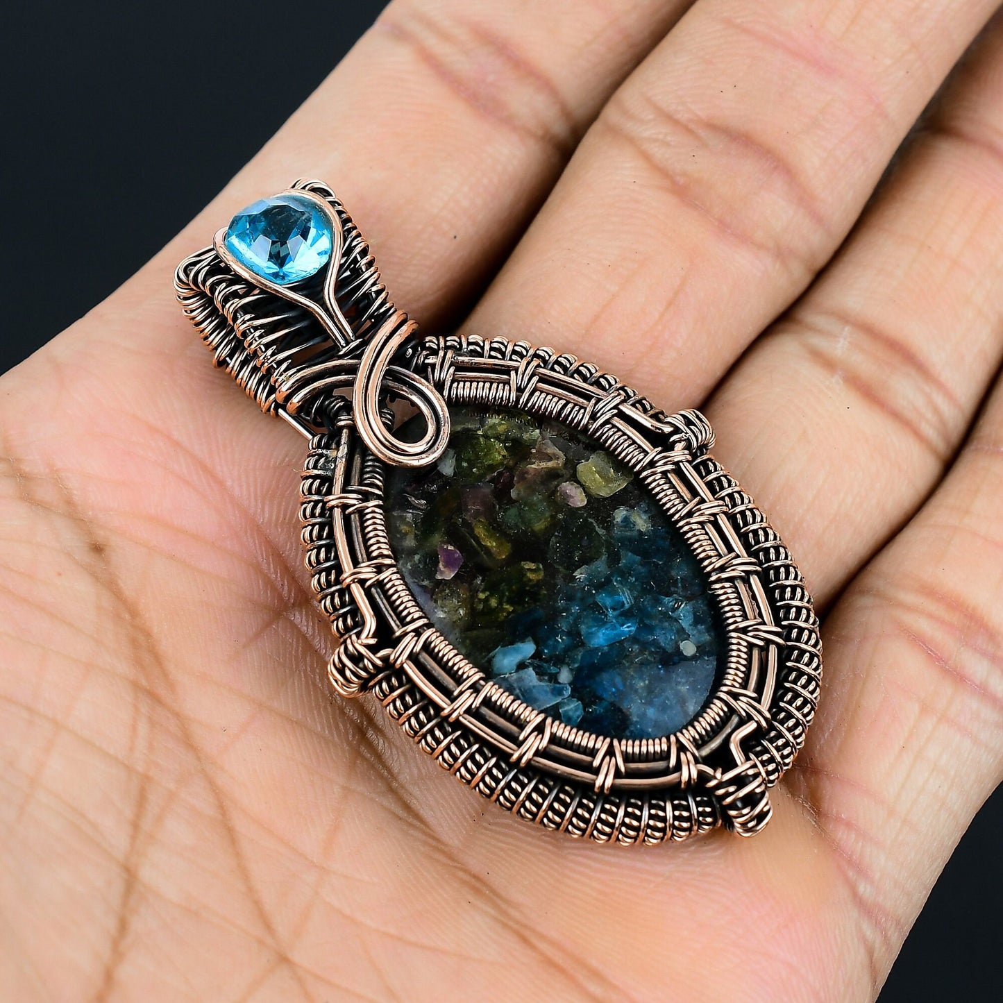 Pink-Green Watermelon Tourmaline & Blue Lapis Gemstone Pendant
