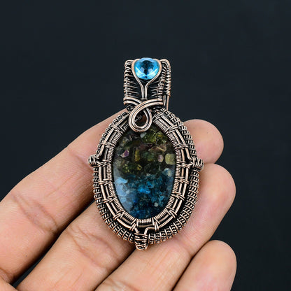 Pink-Green Watermelon Tourmaline & Blue Lapis Gemstone Pendant