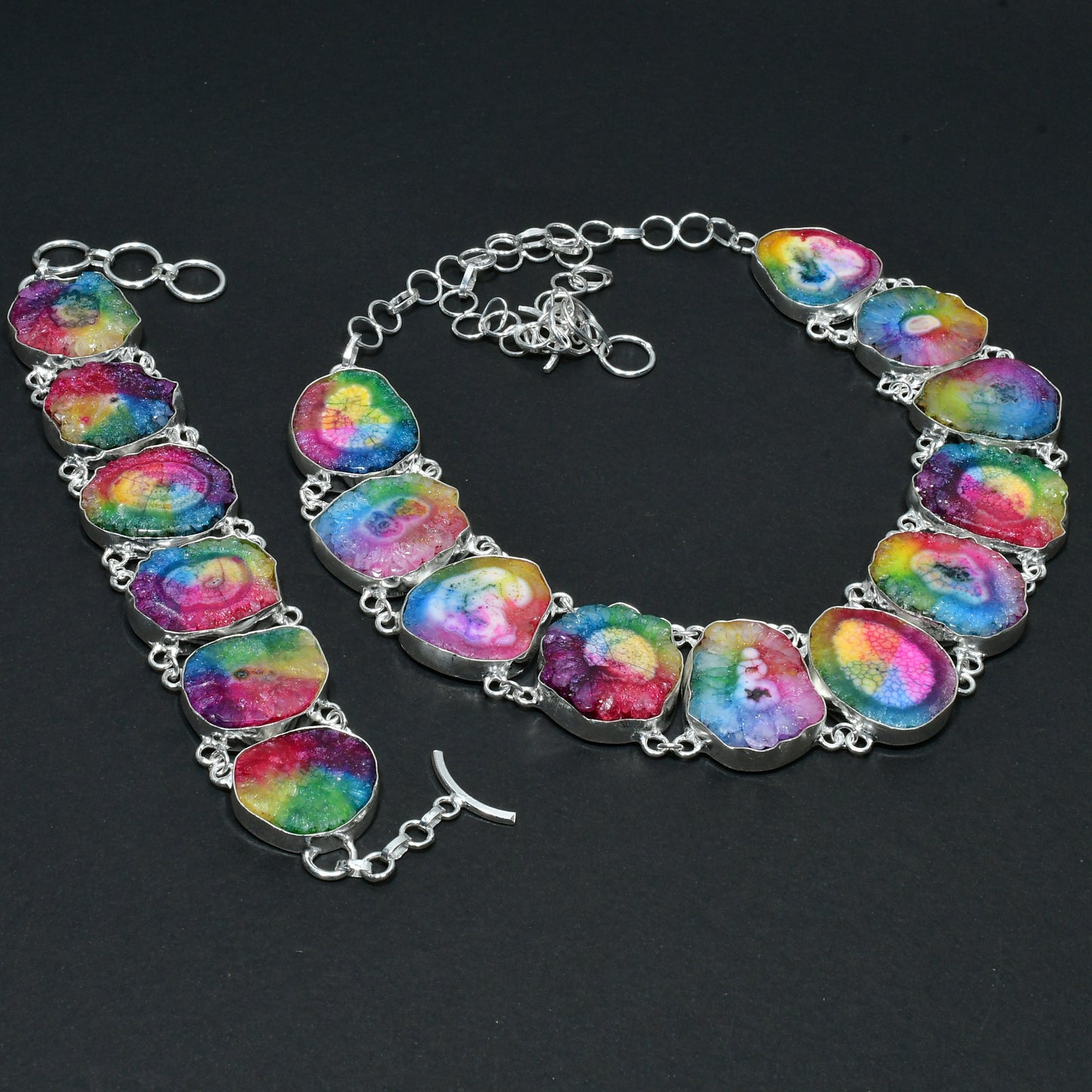 Rainbow Solar Quartz Necklace & Bracelet Set