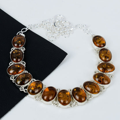 Amber Gemstone 925 Sterling Silver Necklace