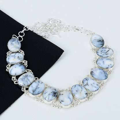 White Dendrite Opal Necklace
