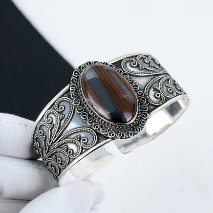 Golden Brown Tiger Eye Sterling Silver Bracelet