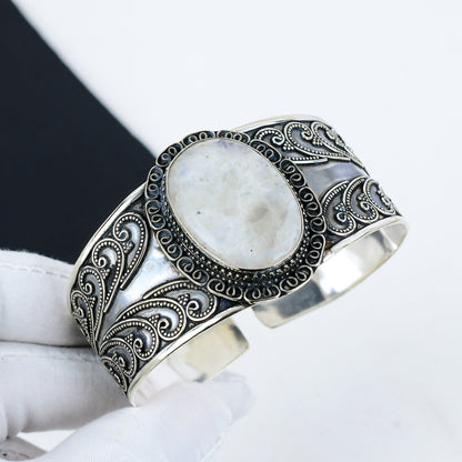 Rainbow Moonstone Sterling Silver Bracelet