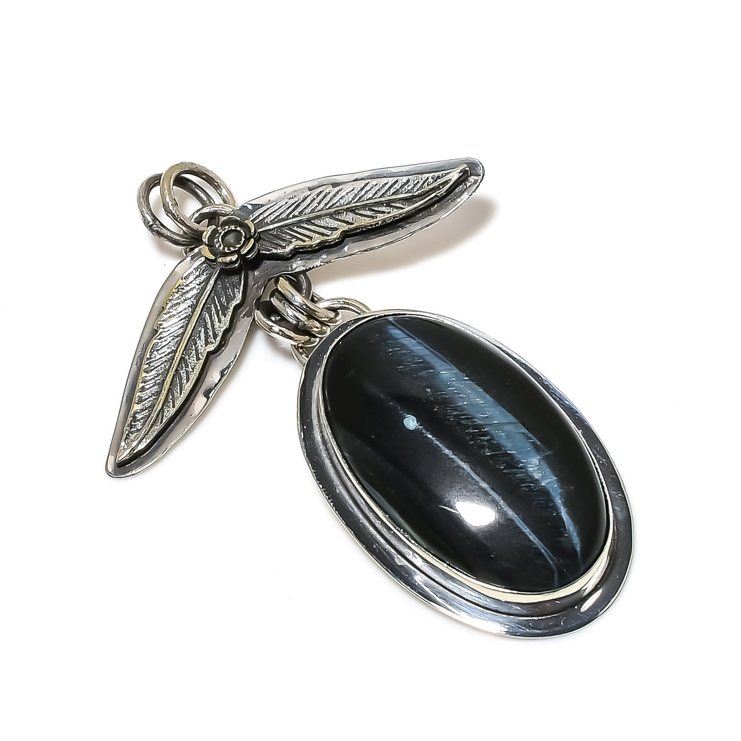 Blue Tiger Eye Sterling Silver Pendant