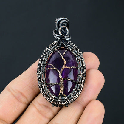 Purple Amethyst Tree of Life Gemstone Pendant