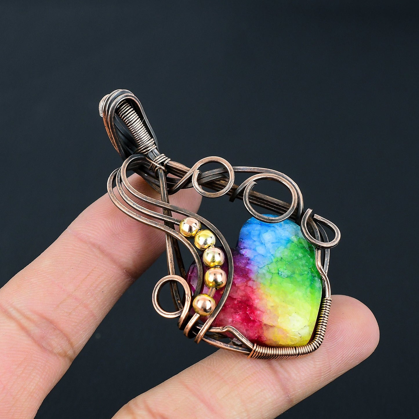 Rainbow Solar Quartz Heart Gemstone Pendant