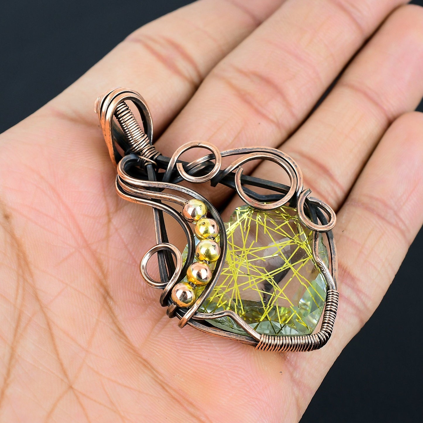 Golden Rutile Gemstone Heart Pendant